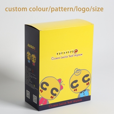 กล่องบรรจุกระดาษ Tuck End สีเหลืองที่มีหน้าต่างโปร่งใสสําหรับอุปกรณ์เสริมมือถือ